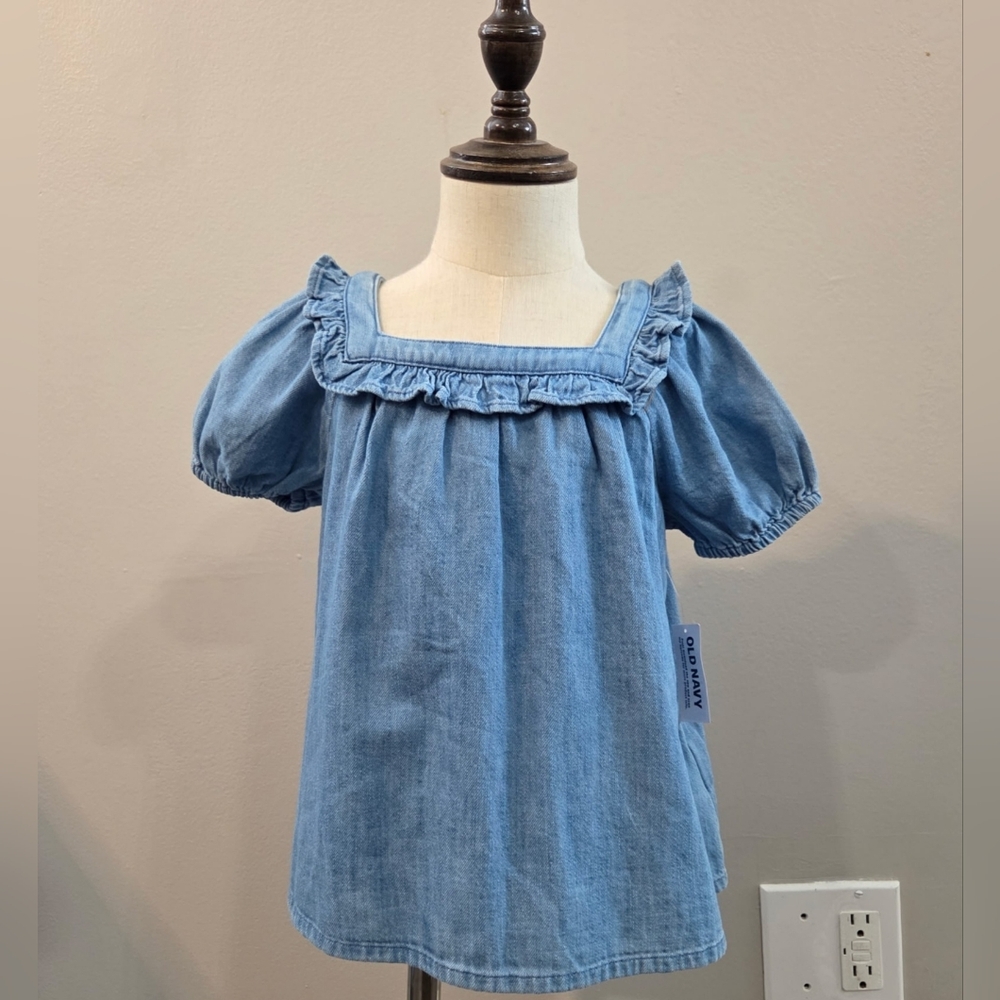 NWT 3T Blue Denim Ruffle Top Old Navy